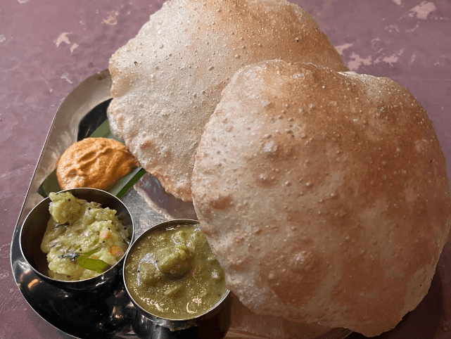 A signature dish plated at Madras Mandir Cafe
