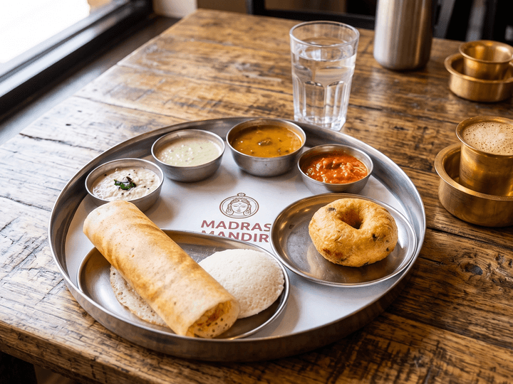 Mini tiffin platter with idli, vada, and dosa