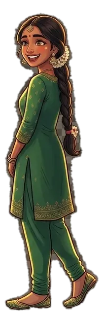 The same girl, now grown, standing proudly in front of Madras Mandir Cafe on its opening night